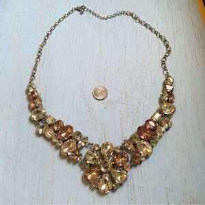Gold Clear Pink Flower Crystal Statement Necklace